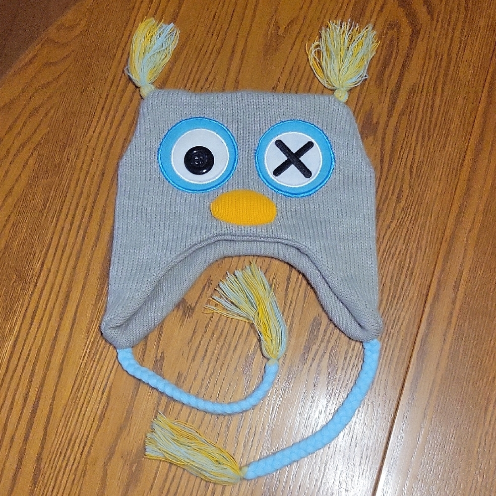Gray and Blue Owl Knit Hat for Women